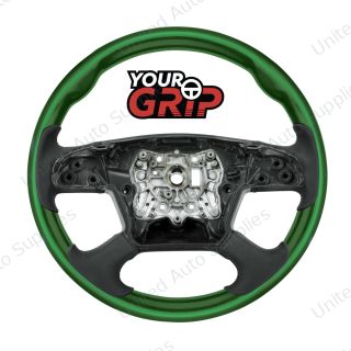 18" YourGrip Wood Candy Color Steering Wheel For 2018-2026 Freightliner Cascadia-Emerald Green
