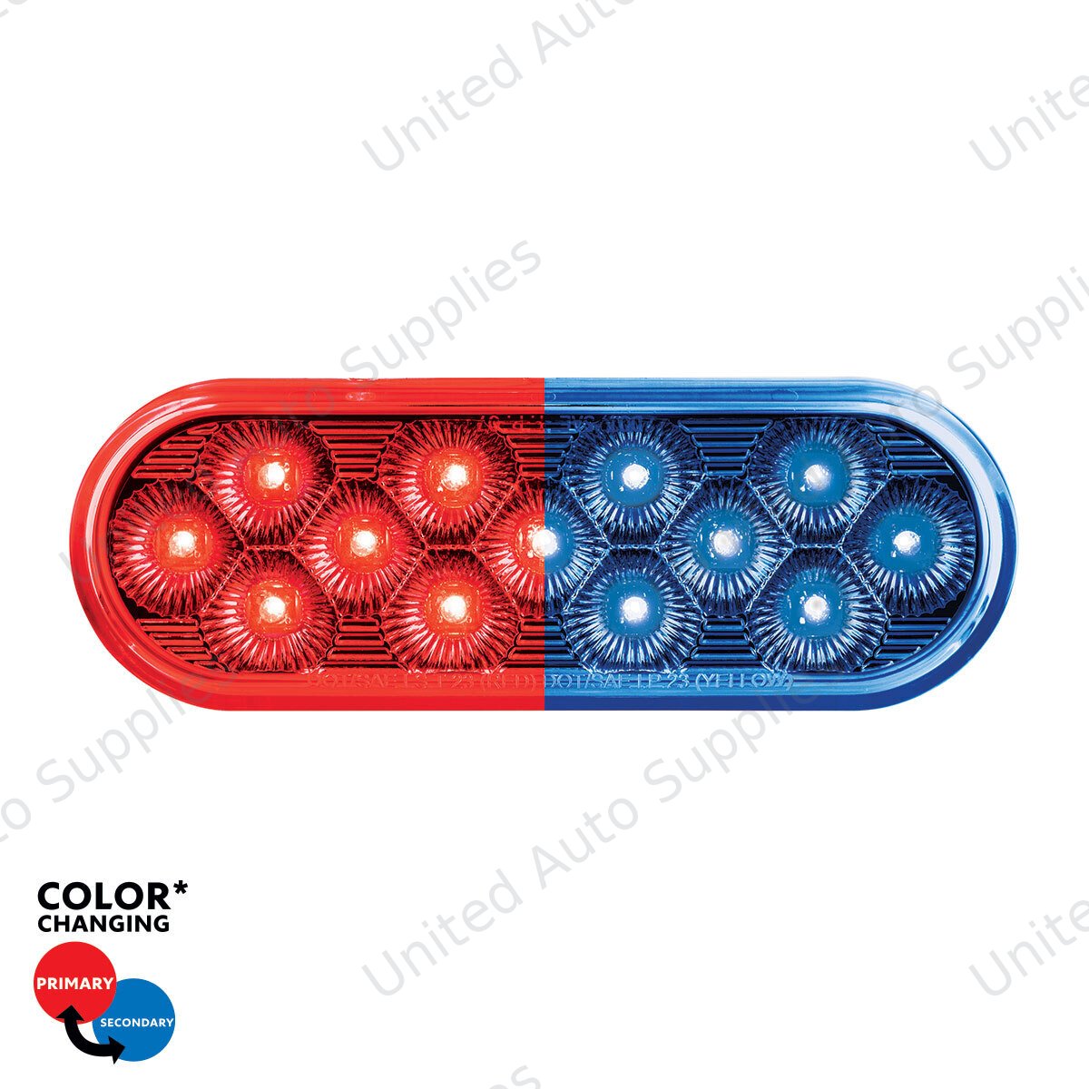 13 LED 6" Oval Double Fury Light (Stop & Turn)-Red & Blue LED/Clear Lens