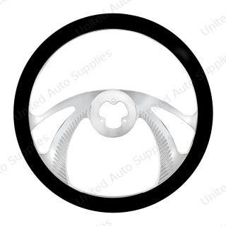 18" Chrome Aluminum "Scorpion" Style Steering Wheel With Black Leather Rim