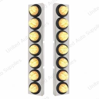 SS Front Air Cleaner Bracket With 14X 9 LED 2" Beehive Lights Bezel For KW Trucks -Amber LED/Clear Lens