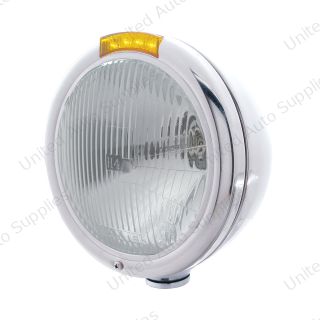 Chrome Classic Headlight H4 Bulb & LED Turn Signal - Amber Lens