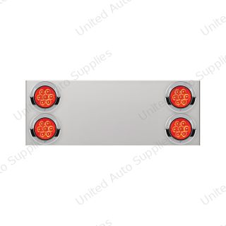 33-3/4" Stainless Rear Center Panel With Four 7 LED 4" Reflector Lights & Visors(No LP Holes)-Red LED/Red Lens
