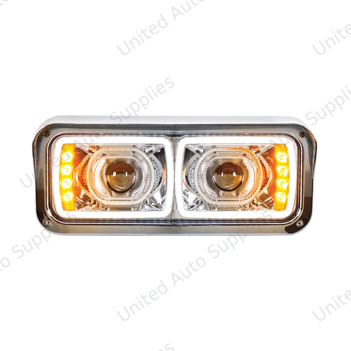 High Power LED "Chrome" Projection Headlight With LED Turn Signal & Position Light Bar - Driver
