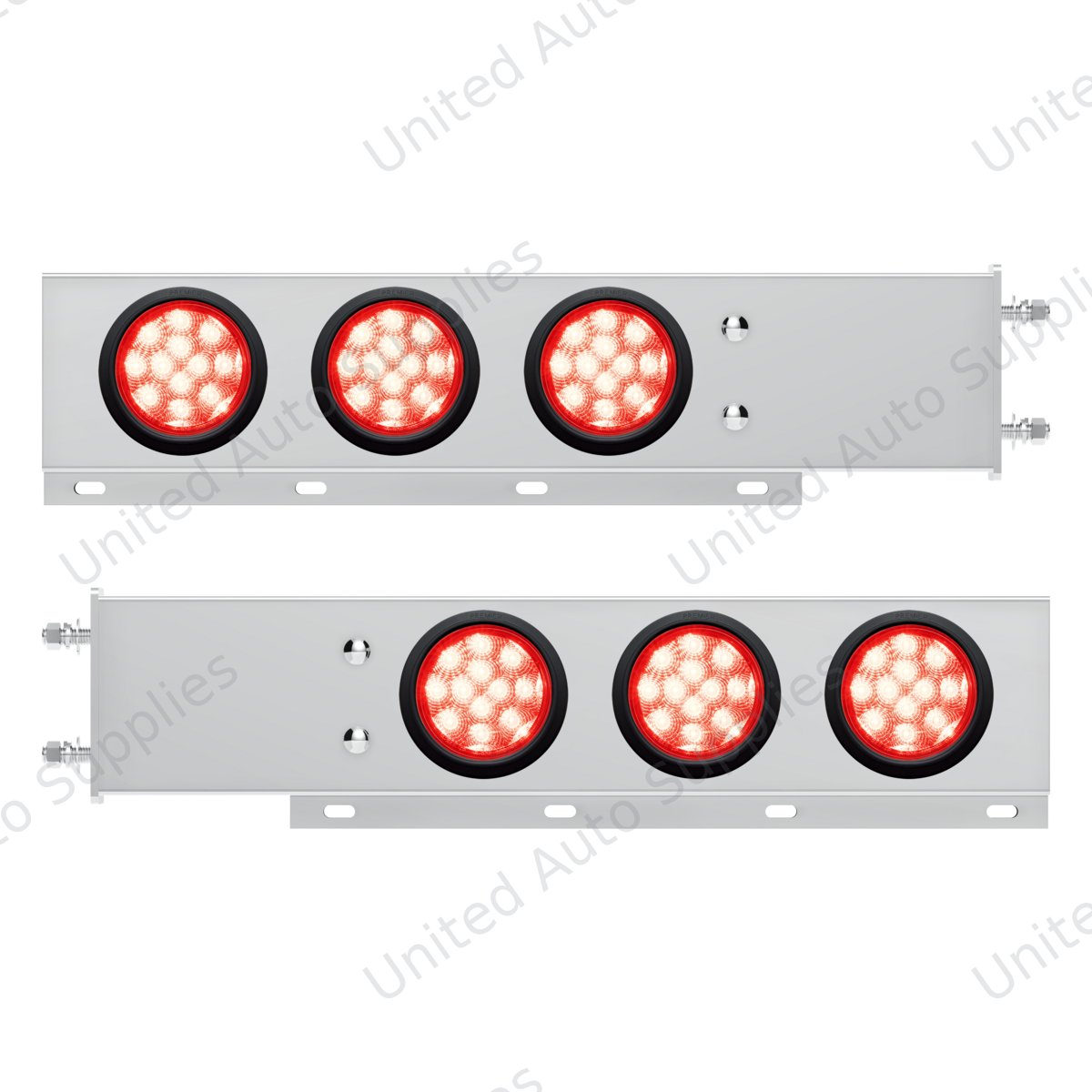 3-3/4" Bolt Pattern Deluxe SS Spring Loaded Bar W/6X 12 LED 4" Light -Red LED & Lens (Pair)