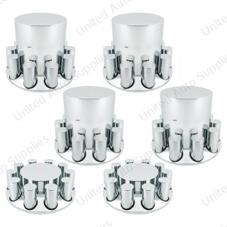 Chrome Plastic Flat Top Axle Cover Combo Kit With 33mm X 4-1/4" Standard Thread-On Tall Cylinder Nut Covers