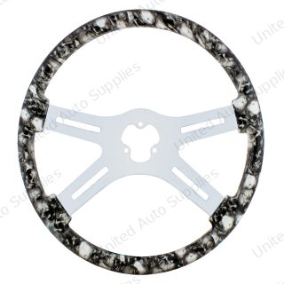 18" Skull Steering Wheel Only With Hydro-Dip Finish Wood - White/Gray