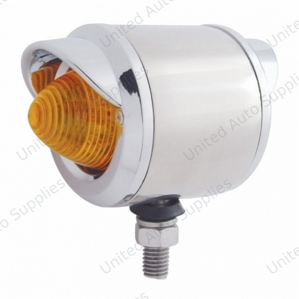 Stainless 2.5" Double Face LED Beehive Lights With Visor - Amber & Red LED/Amber & Red Lens