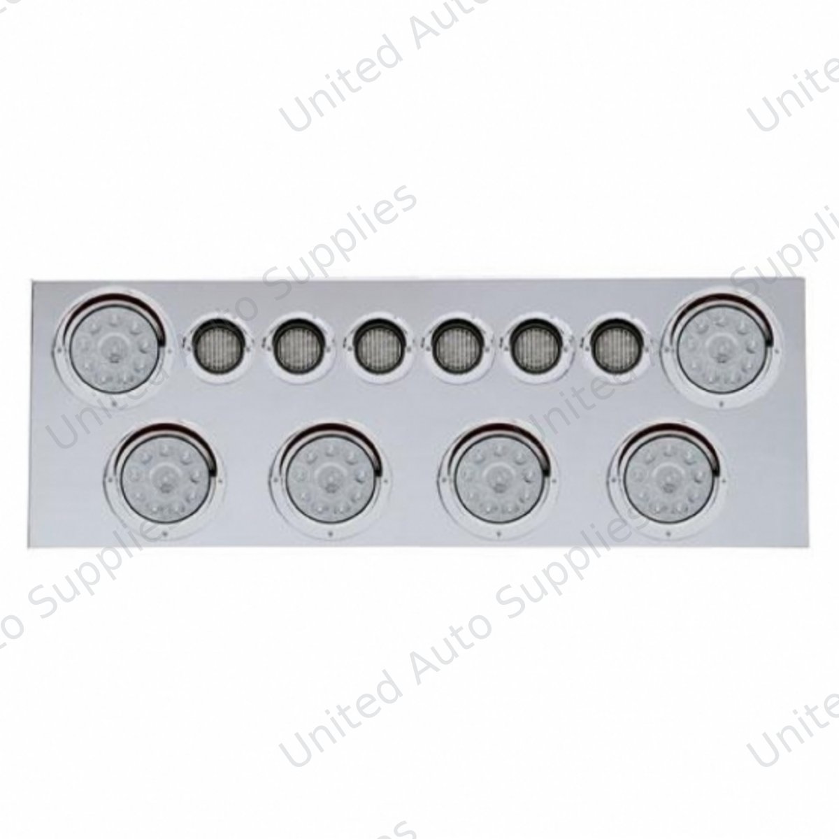 SS Rear Center Panel With 6X 10 LED 4" Lights & 6X 9 LED 2" Lights & Visors -Red LED/Clear Lens