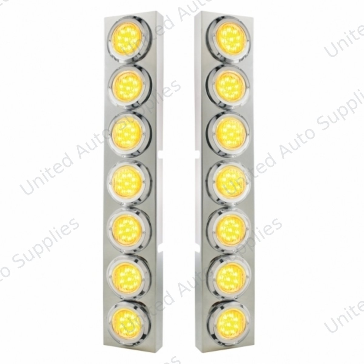 SS Front Air Cleaner Bracket With 14X 9 LED 2" Lights & Bezel For KW Trucks -Amber LED/Clear Lens