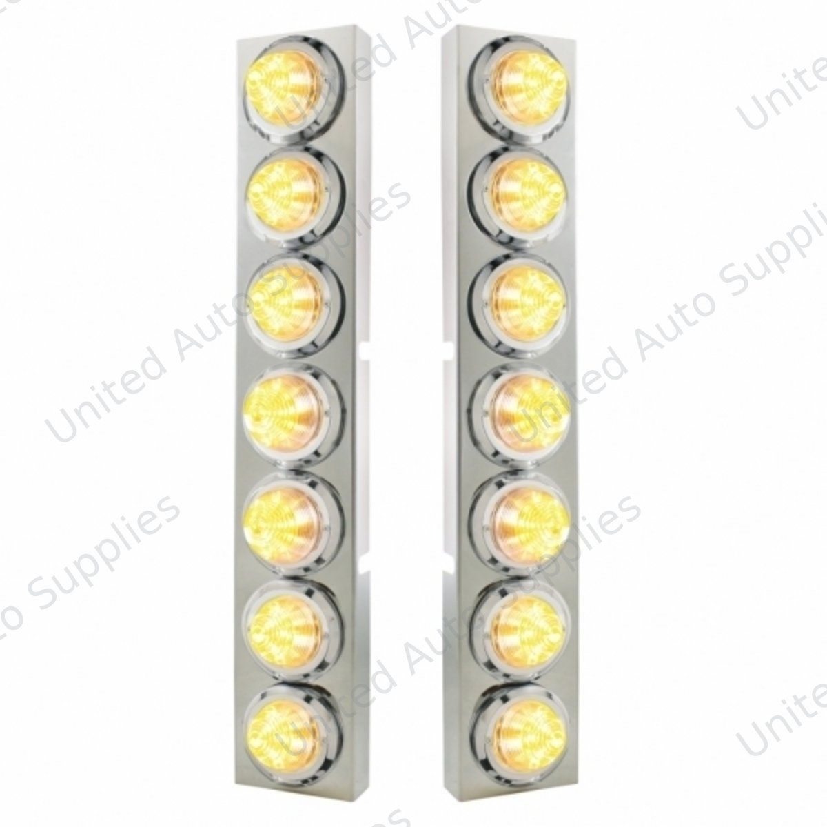 SS Front Air Cleaner Bracket With 14X 9 Amber LED 2" Beehive Lights & Bezels For KW Trucks -Clear Lens