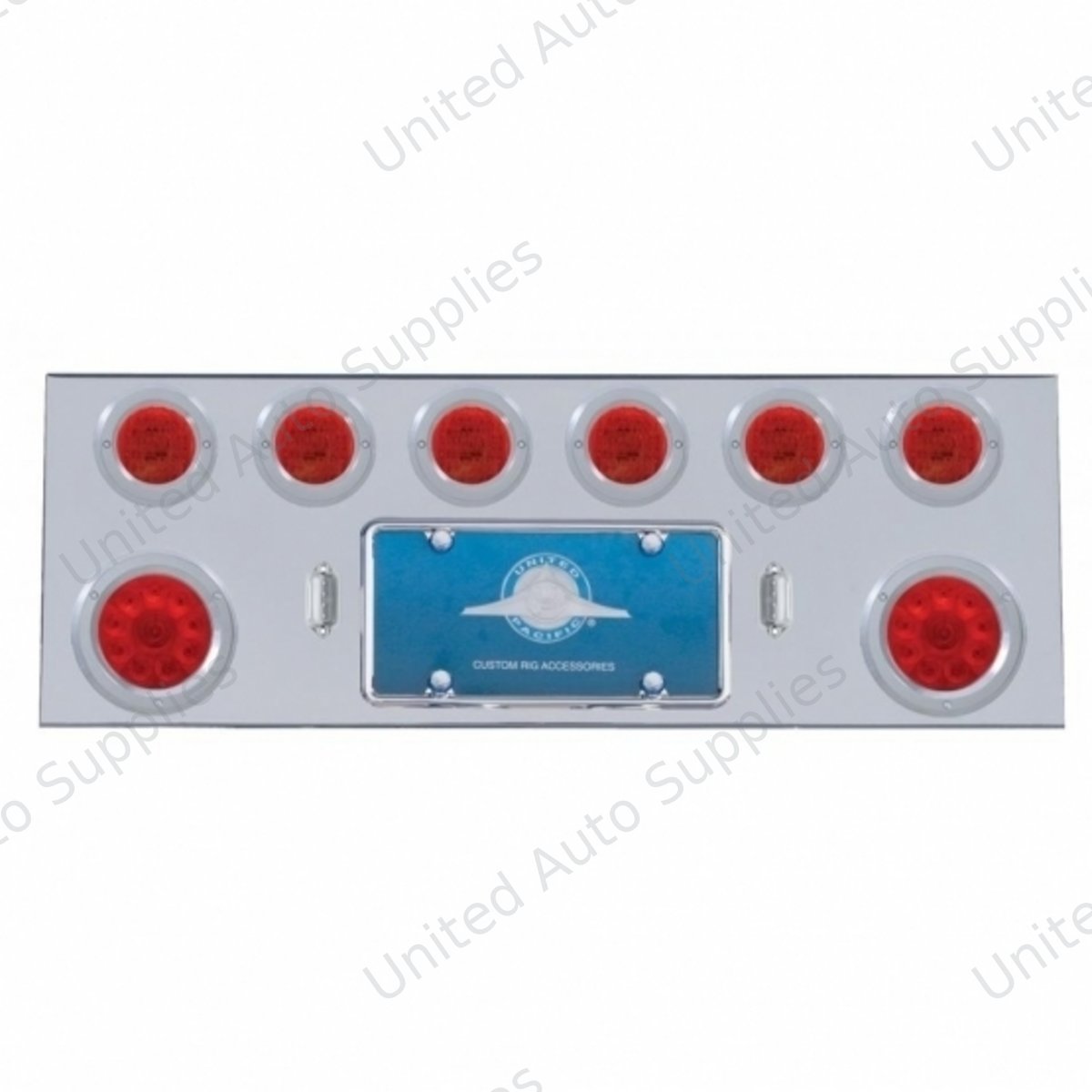 SS Rear Center Panel With Two 10 LED 4" Lights & 6X 13 LED 2.5" Lights & Bezels -Red LED & Lens