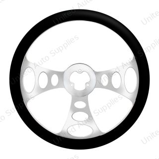18" Chrome Aluminum "Chopper" Style Steering Wheel With Black Leather Rim