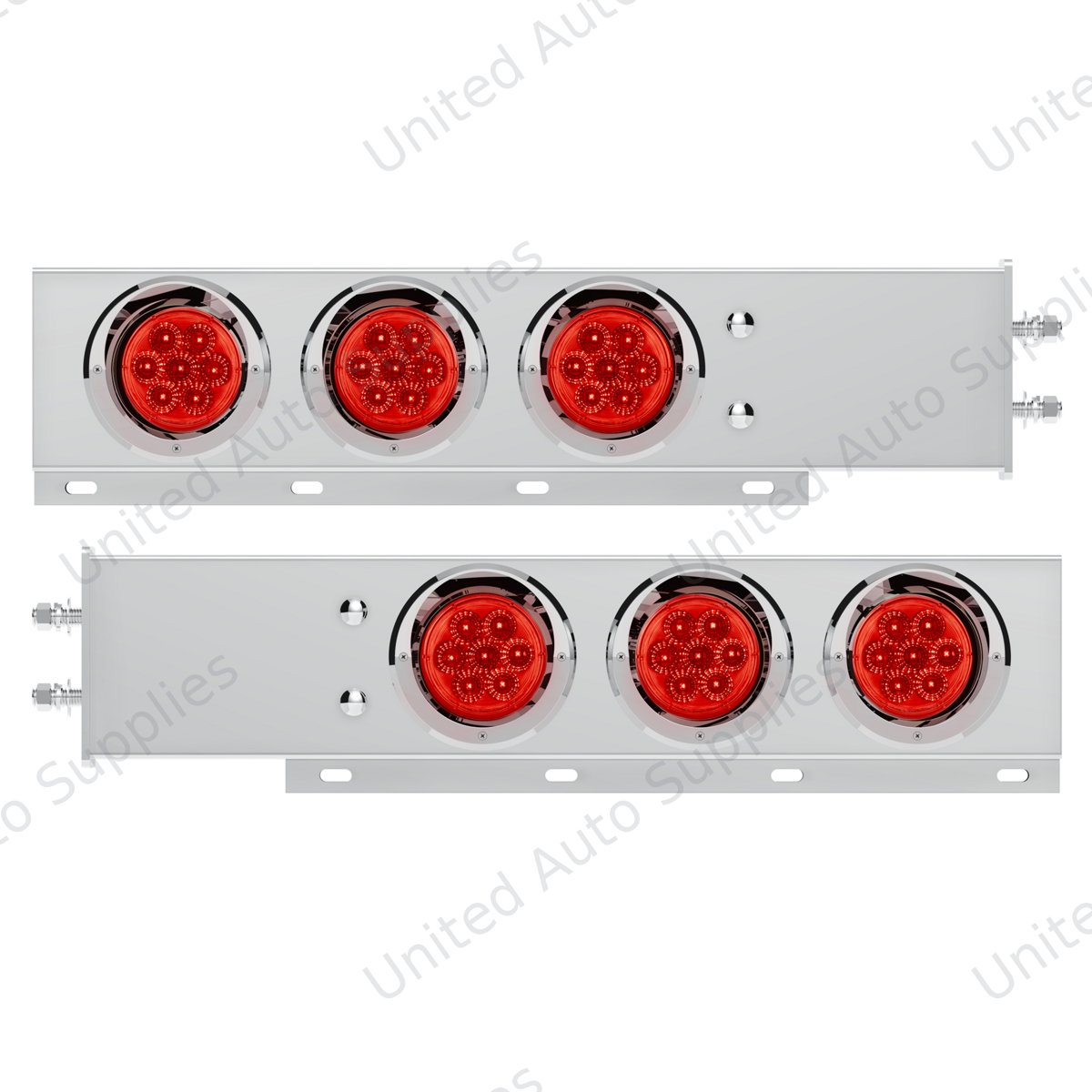 2.5" Bolt Pattern SS Spring Loaded Bar With 6X 4" 7 LED Lights & Visors -Red LED & Lens (Pair)
