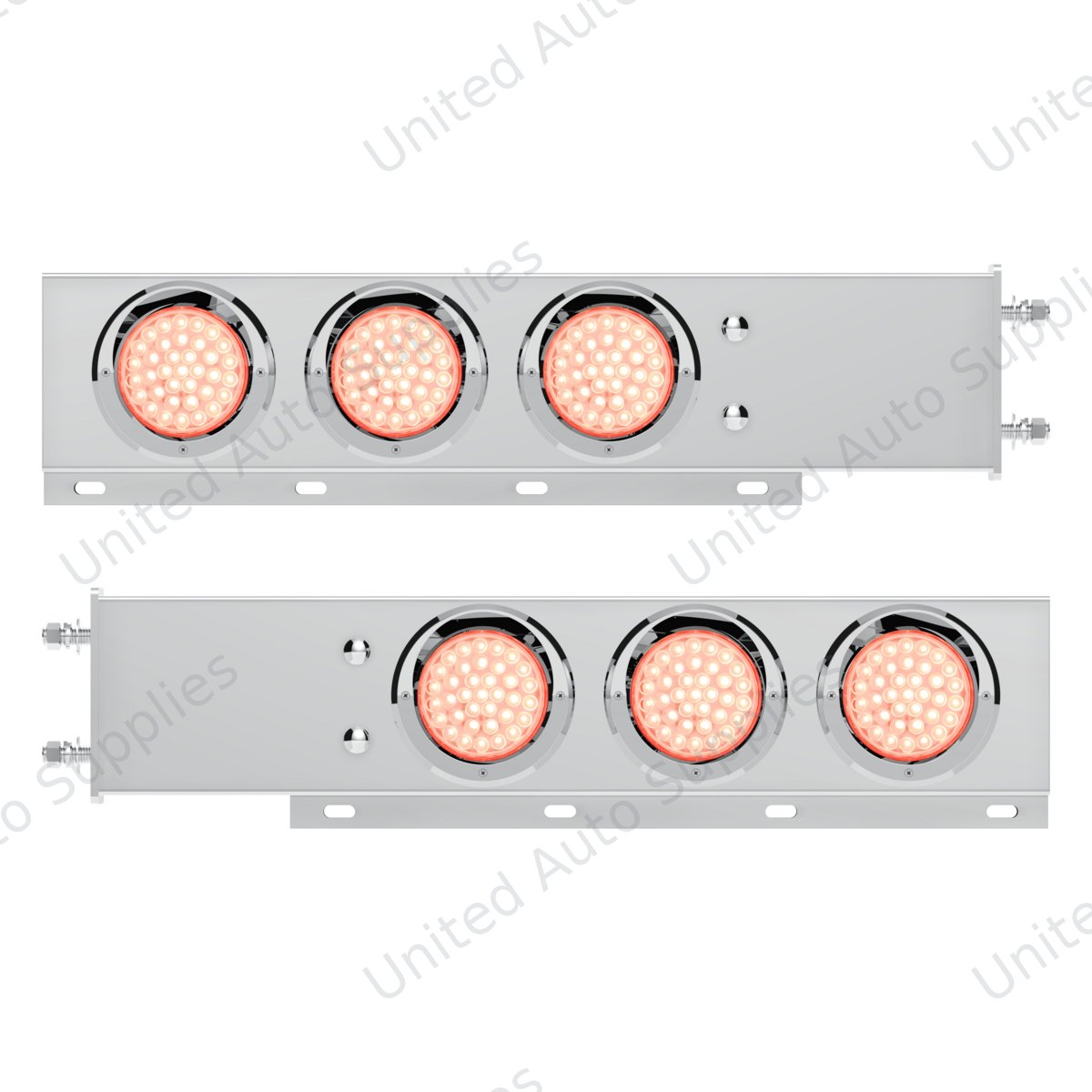 3-3/4" Bolt Pattern Deluxe SS Spring Loaded Bar W/6X 36 LED 4" Light & Visors -Red LED/Clear Lens (Pair)
