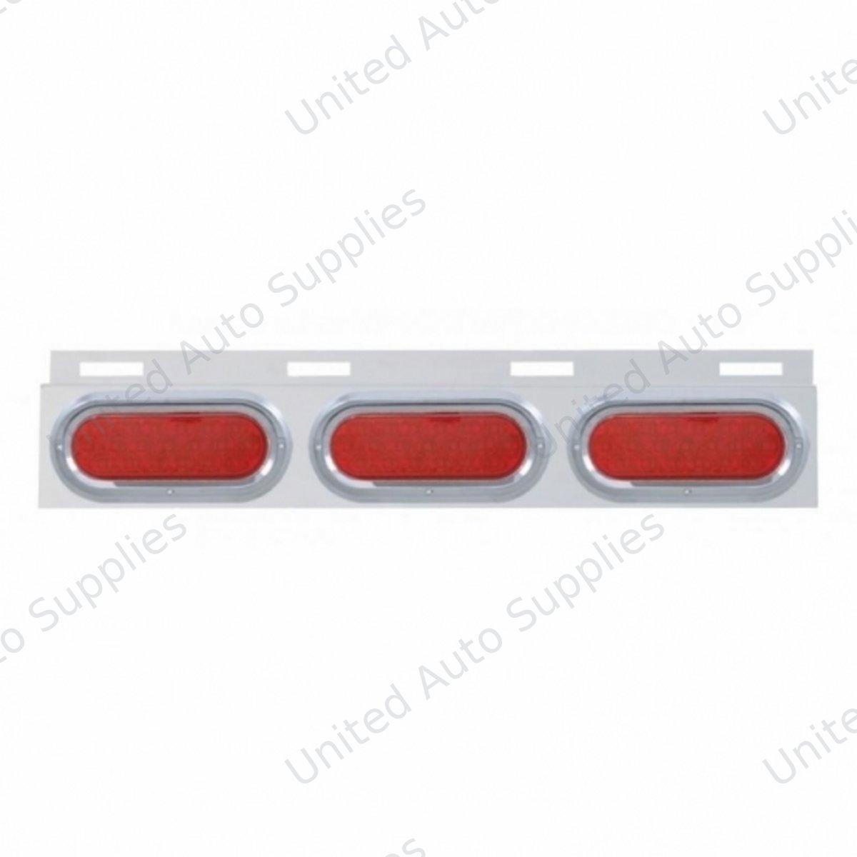 Stainless Top Mud Flap Plate With 3X 19 LED 6" Oval Lights & Visors - Red LED/Red Lens (Each)