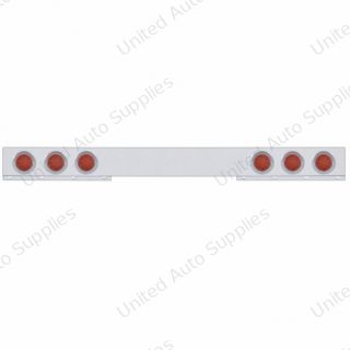 Stainless 1 Piece Rear Light Bar With Six 12 LED 4" Reflector Lights & Visors - Red LED/Red Lens