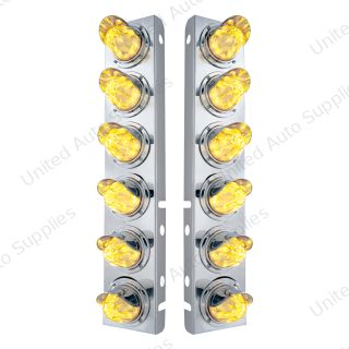 SS Front Air Cleaner Bracket With 12X 11 LED Watermelon Lights & Visors For Peterbilt-Amber LED/Clear Lens