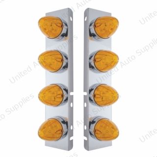 SS Front Air Cleaner Bracket With 8X 19 LED Watermelon Lights & Bezels For Peterbilt-Amber LED & Lens