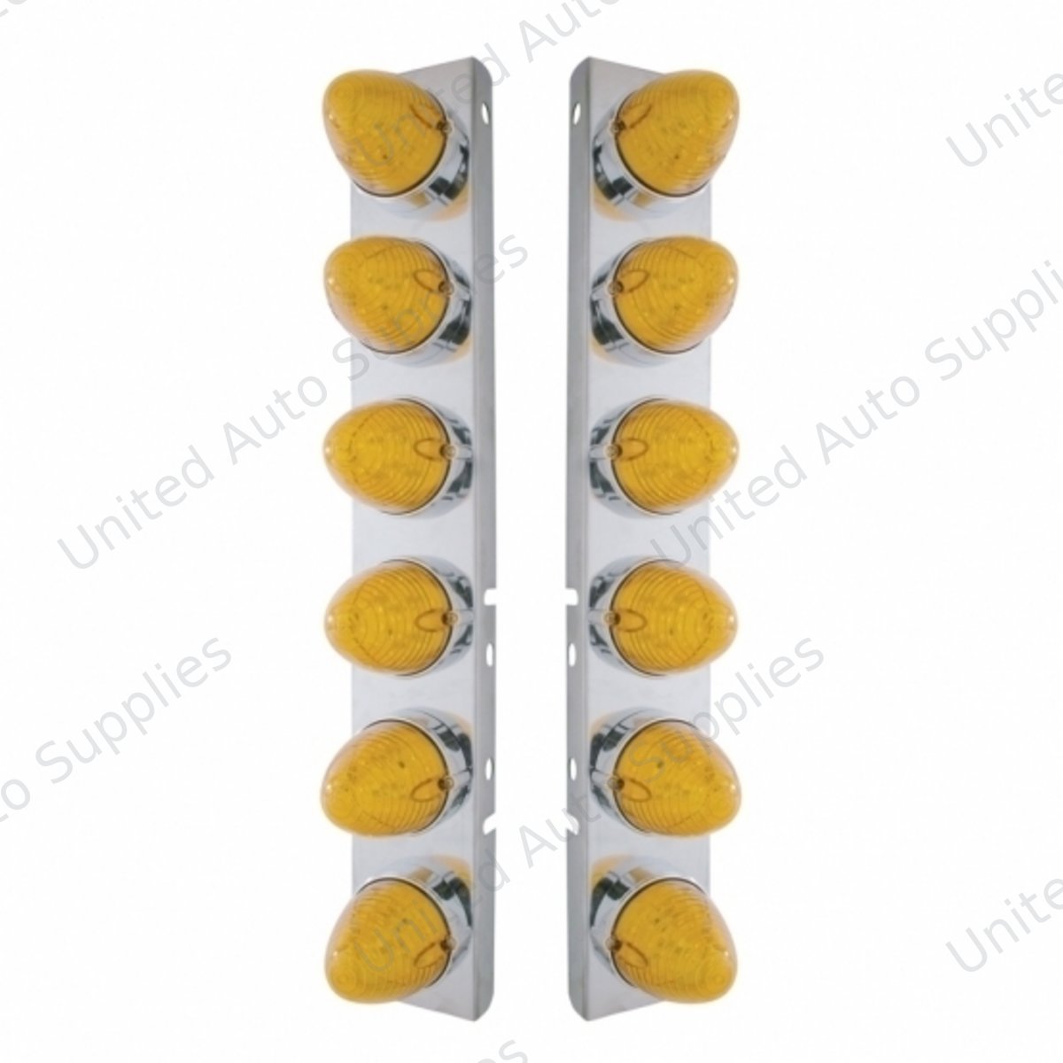 SS Front Air Cleaner Bracket With 12X 19 LED Beehive Lights & Bezels For Peterbilt-Amber LED & Lens