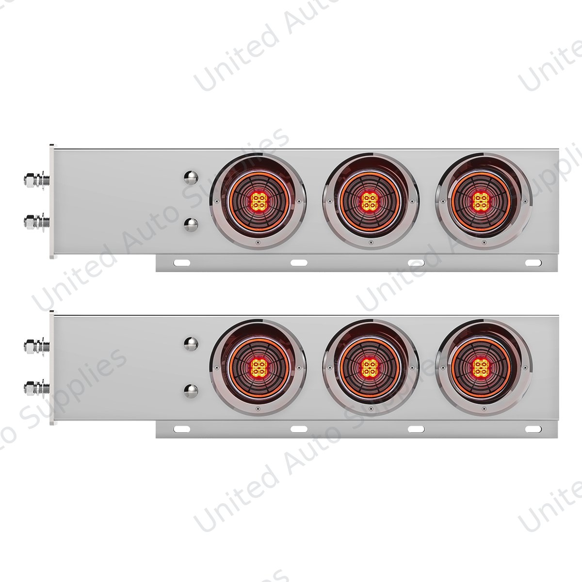 2.5" Bolt Pattern Chrome Spring Loaded Bar W/6X 4" 13 LED Abyss Lights & Visors - Red LED/Clear Lens (Pair)