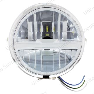 Chrome 5-3/4" Motorcycle Headlight 8 LED Bulb With Silver Bar - Side Mount