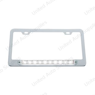 Chrome License Plate Frame With 10 LED 9" Light Bar - White LED/Clear Lens