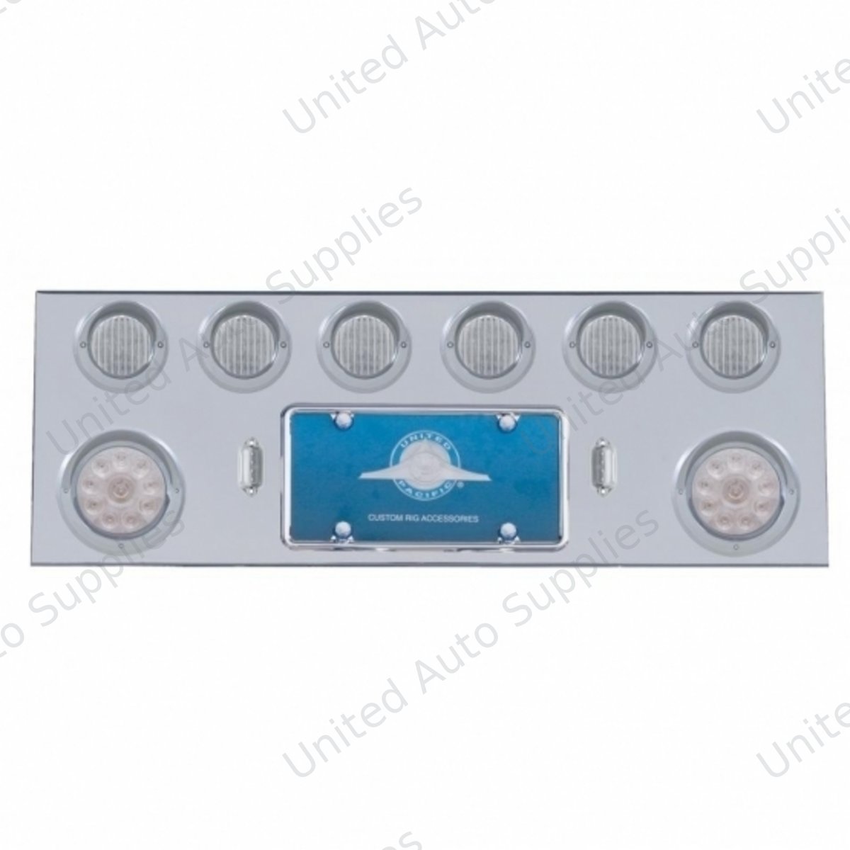 SS Rear Center Panel With 2X 10 LED 4" Lights & 6X 13 LED 2.5" Lights & Visors -Red LED/Clear Lens