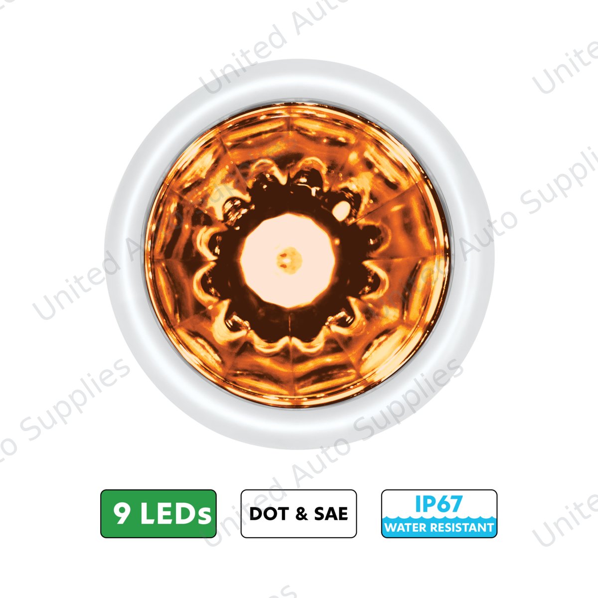 UltraBurst 9 LED Dual Function 1-1/2" Watermelon Clearance/Marker Light-Amber LED/Amber Lens