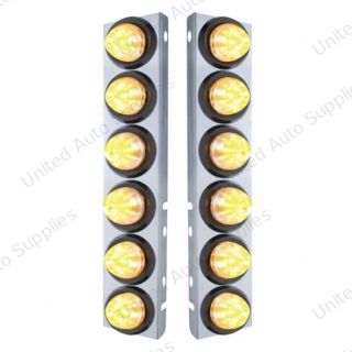 SS Front Air Cleaner Bracket With 12X 9 LED 2" Beehive Lights For Peterbilt-Amber LED/Clear Lens