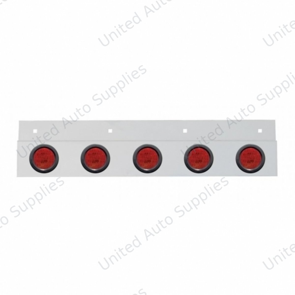 Stainless Top Mud Flap Plate With 5X 9 LED 2" Lights & Grommets - Red LED/Red Lens (Each)