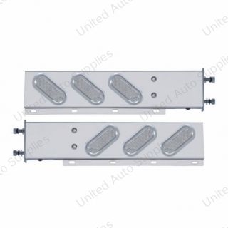 3-3/4" Bolt Pattern SS Spring Loaded Bar With 6" Oval 19 LED Lights & Visors -Red LED/Clear Lens (Pair)