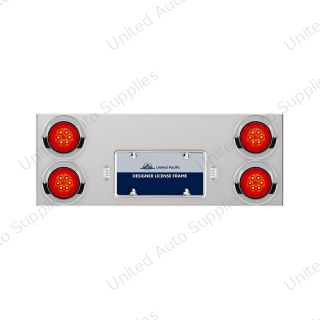 33-3/4" Stainless Rear Center Panel With 4X 16 LED 4" Turbine Lights & Visors - Red LED/Red Lens