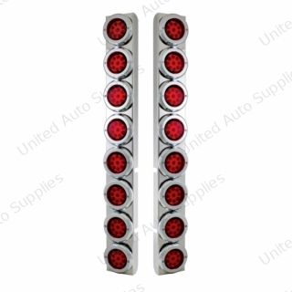 SS Rear Air Cleaner Bracket With 16X 9 LED 2" Reflector Lights & Bezels For Peterbilt-Red LED & Lens