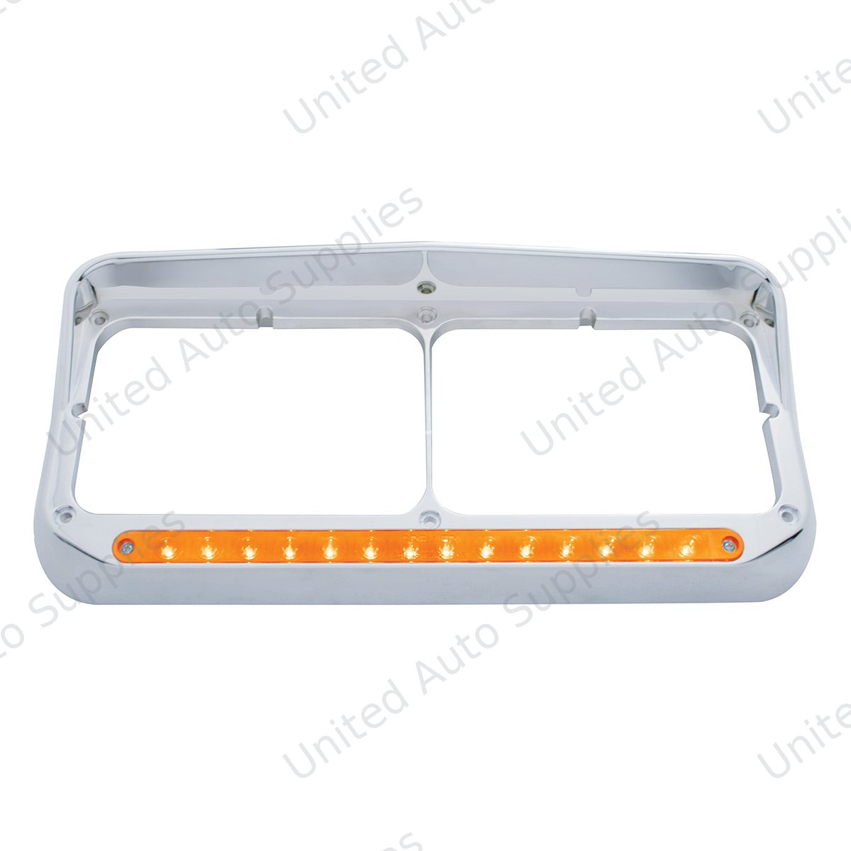 14 LED Chrome Rectangular Dual Headlight Bezel With Visor - Amber LED/Amber Lens