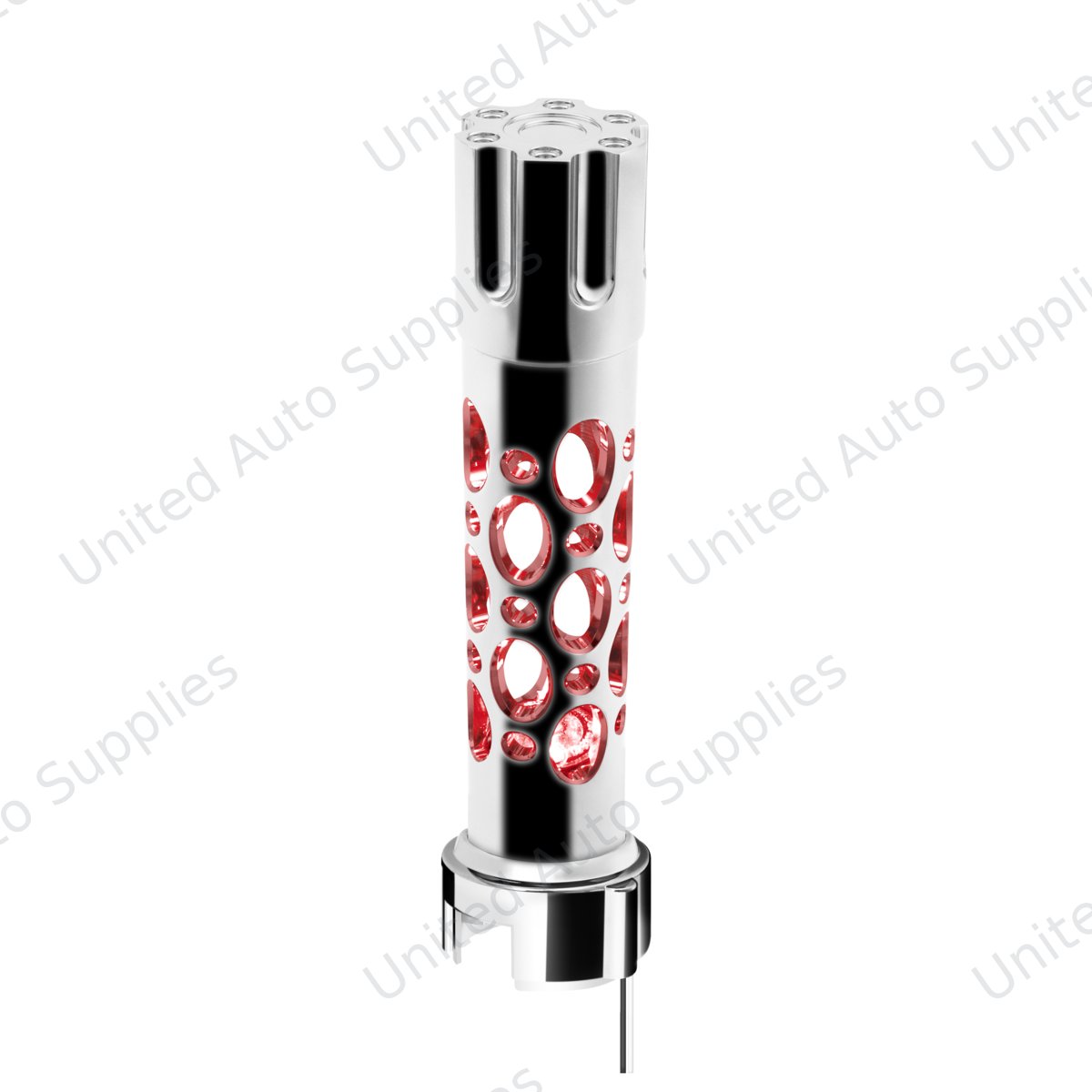 Austin Gun Cylinder Gearshift Knob With LED 13/15/18 Speed Adapter - Chrome/Red LED