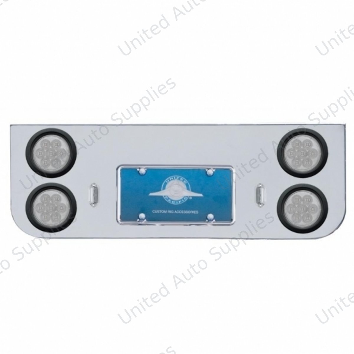 Chrome Rear Center Panel With Four 7 LED 4" Reflector Lights & Grommets - Red LED/Clear Lens