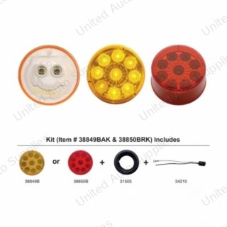 9 LED 2" Round Reflector Light Kit (Clearance/Marker) - Amber LED/Amber Lens