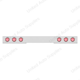 Chrome 1 Piece Rear Light Bar With Six 7 LED 4" Reflector Lights & Bezels - Red LED/Clear Lens