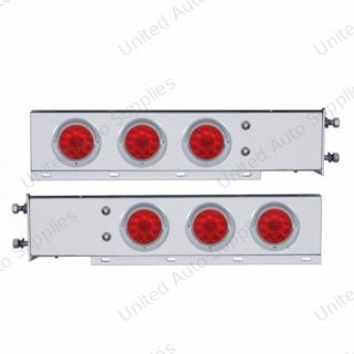 3-3/4" Bolt Pattern SS Spring Loaded Bar With 6X 4" 10 LED Lights & Visors -Red LED & Lens (Pair)