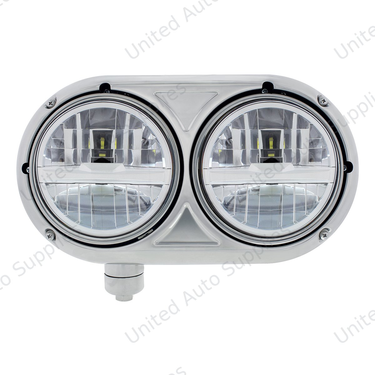 Headlight Assembly With 304 SS Housing & LED Headlights With Chrome Inner Bar For Peterbilt 359 - Driver