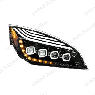 Black Quad-LED Headlight With LED DRL & Seq. Signal For 2018-2024 Freightliner Cascadia - Passenger