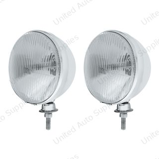 7" Stainless Dietz Style Headlight With 12 Volt Flat H4 Halogen Bulb (Pair)