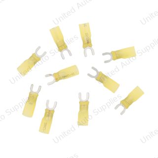 12-10 AWG #10 Stud CS Heat Shrink Spade Terminal - Yellow (10-Pack)