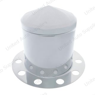 Chrome Pointed Rear Axle Cover 3PC Kit For 33mm Nut Cover - Steel/Aluminum Wheel (10 Hole)