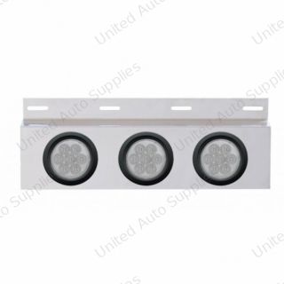 Stainless Top Mud Flap Plate With 3X 7 LED 4" Reflector Lights & Grommets - Red LED/Clear Lens (Each)
