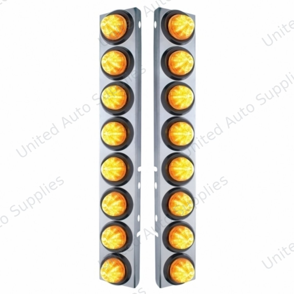 SS Front Air Cleaner Bracket With 16X 9 LED 2" Beehive Lights For Peterbilt-Amber LED & Lens