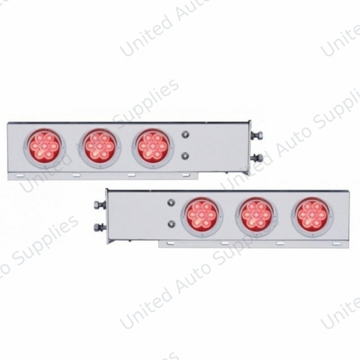 2.5" Bolt Pattern Chrome Spring Loaded Bar With 6X 4" 7 LED Lights & Visors -Red LED & Lens (Pair)