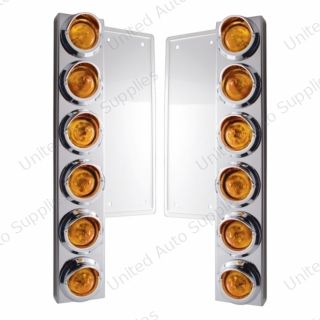 FL SS Front Air Cleaner Bracket W/12X 9 LED 2" Beehive Lights & Visors -Amber LED & Lens (Pair)