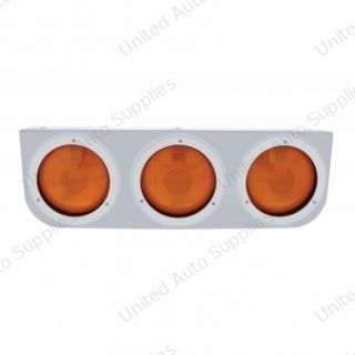 Stainless Light Bracket With 3X 4" Lights & Bezels - Amber Lens