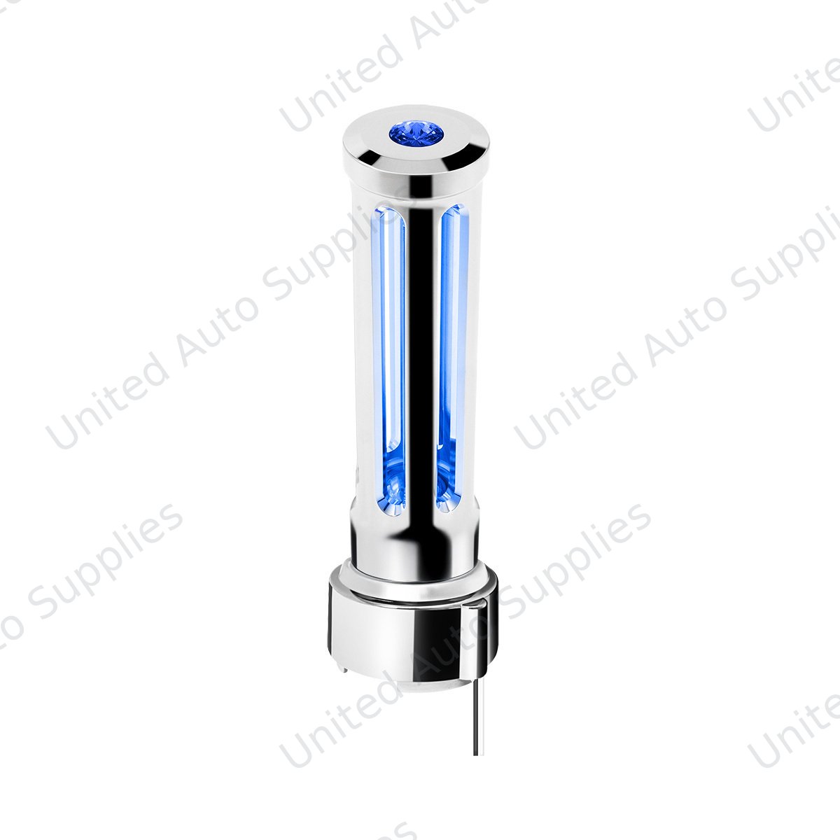 Thread-On Chrome Sonoma Gearshift Knob With LED 9/10 Speed Adapter-Blue Crystal/Blue LED